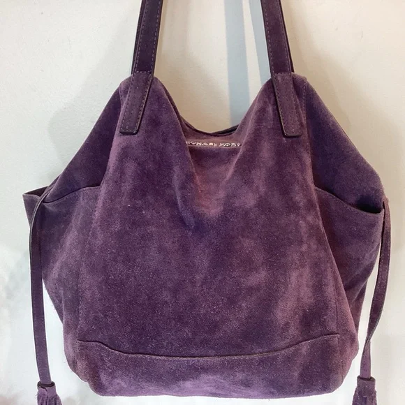 MICHAEL KORS ASHBURY HIPPIE BOHO SLOUCHY RAW SUEDE LEATHER HANDBAG VIOLET - Picture 9 of 15